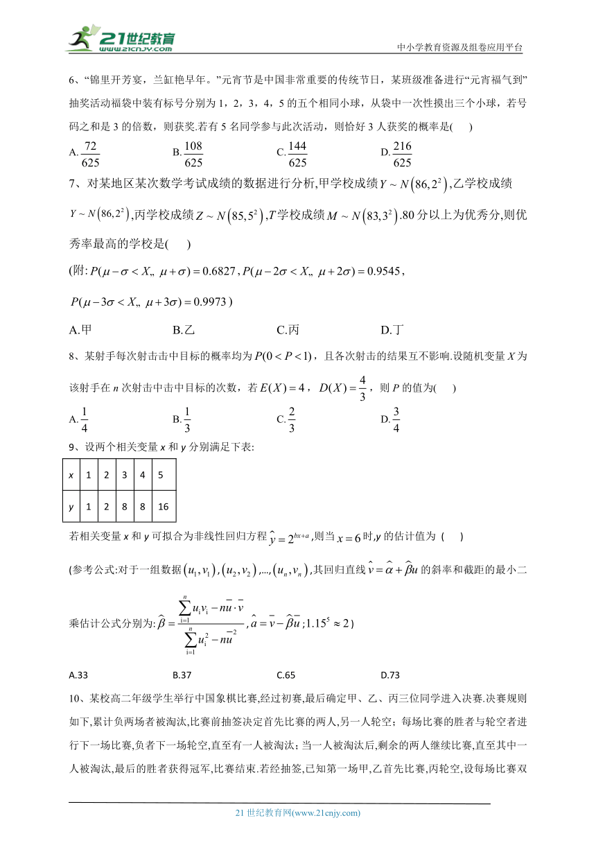 2023-2024学年人教B版（2019）选择性必修二 第四章 概率与统计 单元测试卷(含答案)