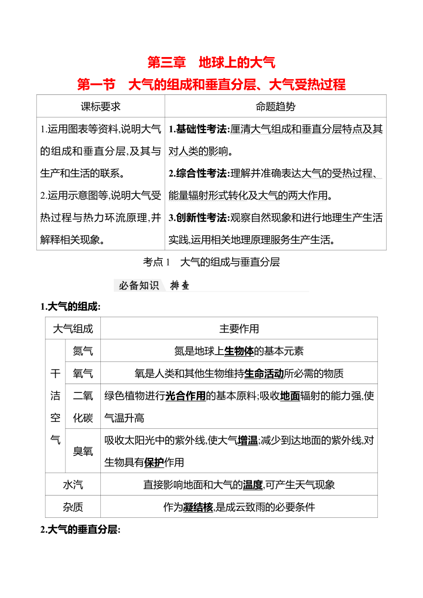 2024届高三地理一轮复习系列 第三章 第一节　大气的组成和垂直分层、大气受热过程 复习学案（含解析）