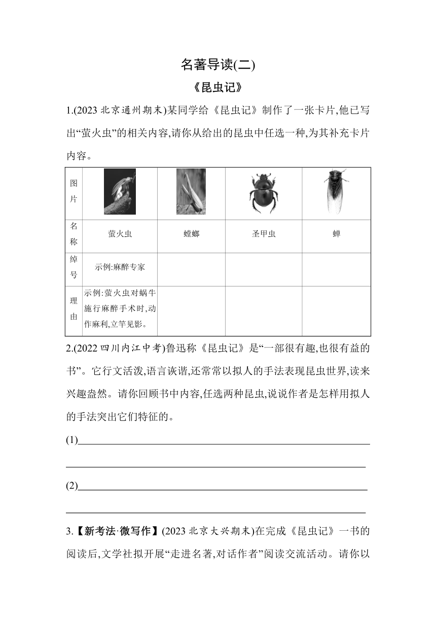 八年级上册 第五单元 名著导读 《昆虫记》素养提升练（含解析）