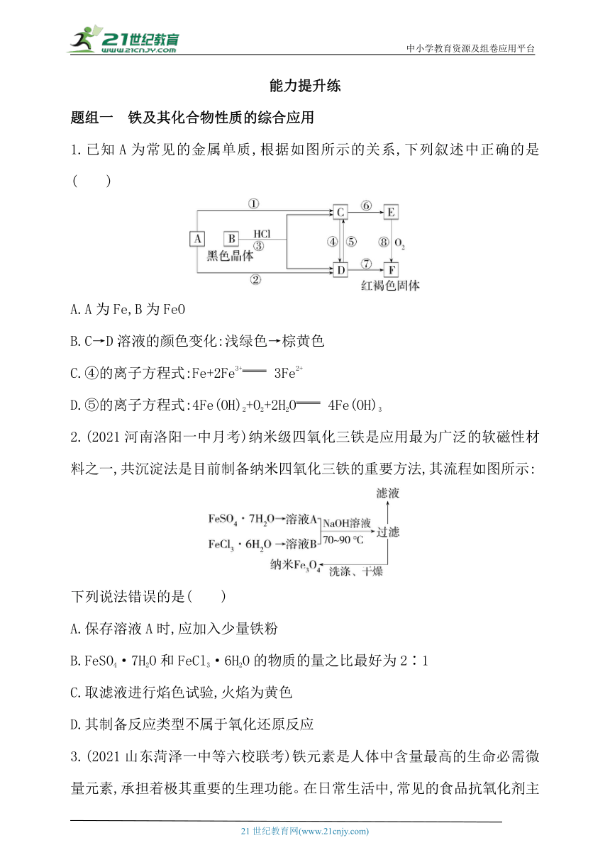 2024人教版新教材高中化学必修第一册同步练习--第1课时　铁的单质和氧化物、氢氧化物（含解析）