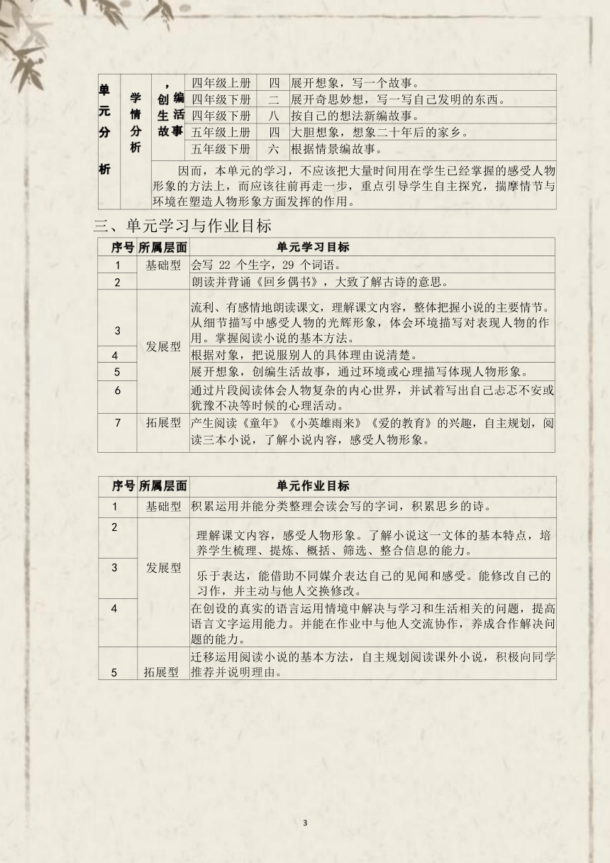 部编小学语文6年级上册第4单元作业设计1