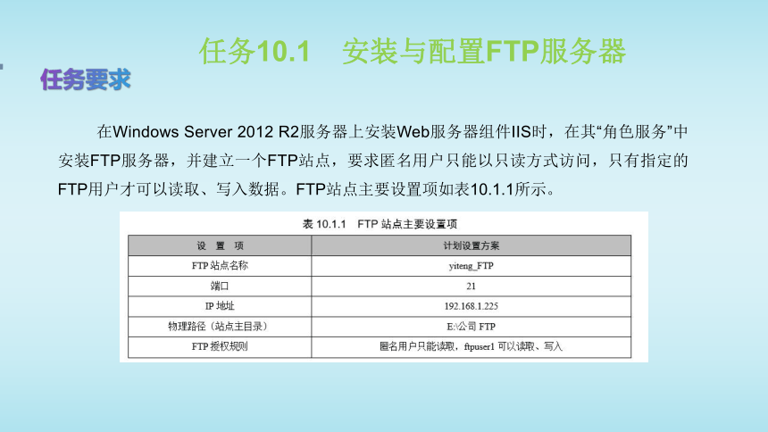 10.1 安装与配置FTP服务器 课件(共17张PPT)-《Windows Server 2012 R2系统管理与服务器配置》同步教学（电子工业版）