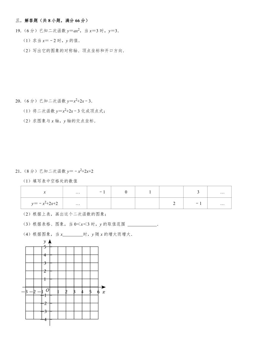 浙教版2023年九年级上册 第1章《二次函数》单元测试卷 （含解析）