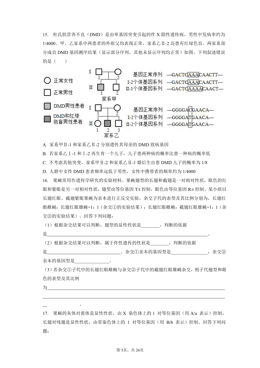 【真题分类汇编】专题09 伴性遗传和人类遗传病（有解析）--2019-2023年高中生物真题分类汇编专题练习