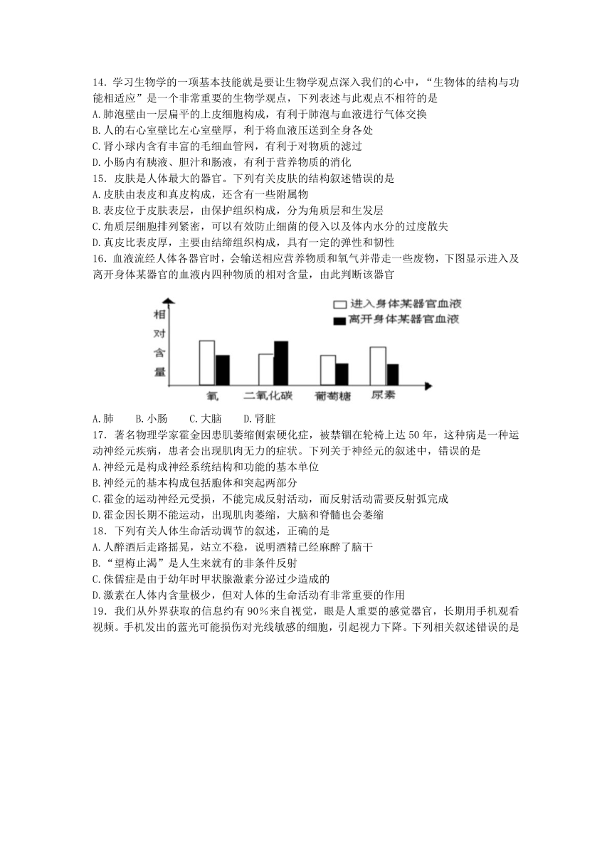 山东省滨州市沾化区2022-2023学年七年级下学期期末考试生物试题（含答案）