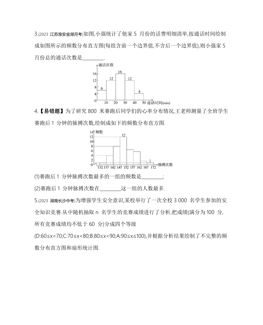 苏科版数学八年级下册7.4 频数分布表和频数分布直方图 素养提升练习（含解析）