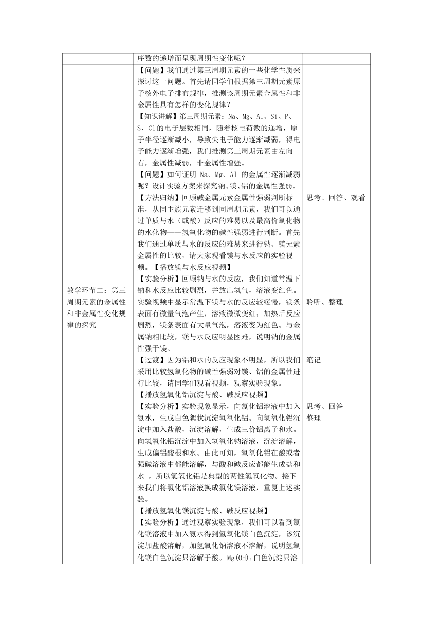人教版（2019）高中化学必修第一册 4.2.1元素性质的周期性变化规律（表格式）