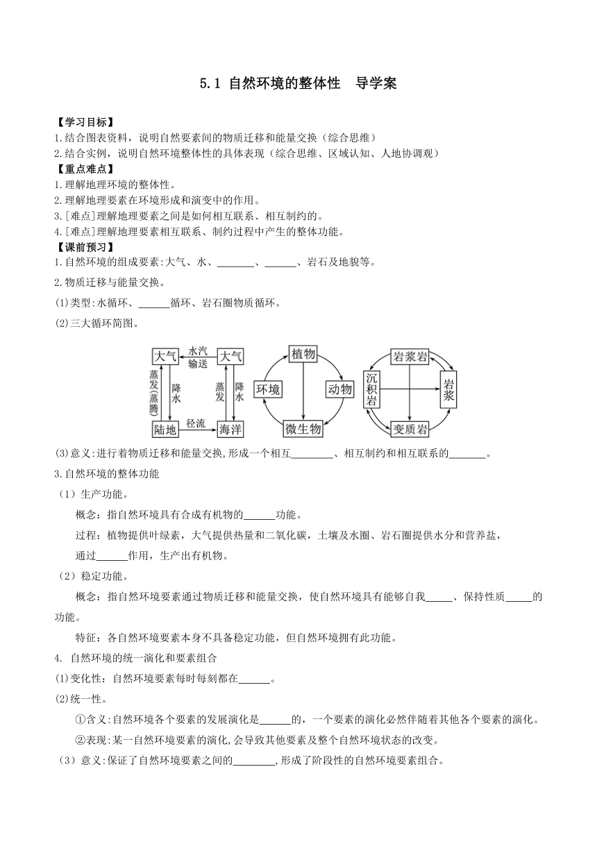 5.1 自然环境的整体性 导学案 （含答案）高二地理人教版2019 选择性必修1