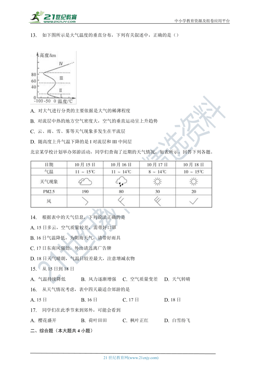 第四章第一节天气和天气预报同步练习（含答案）