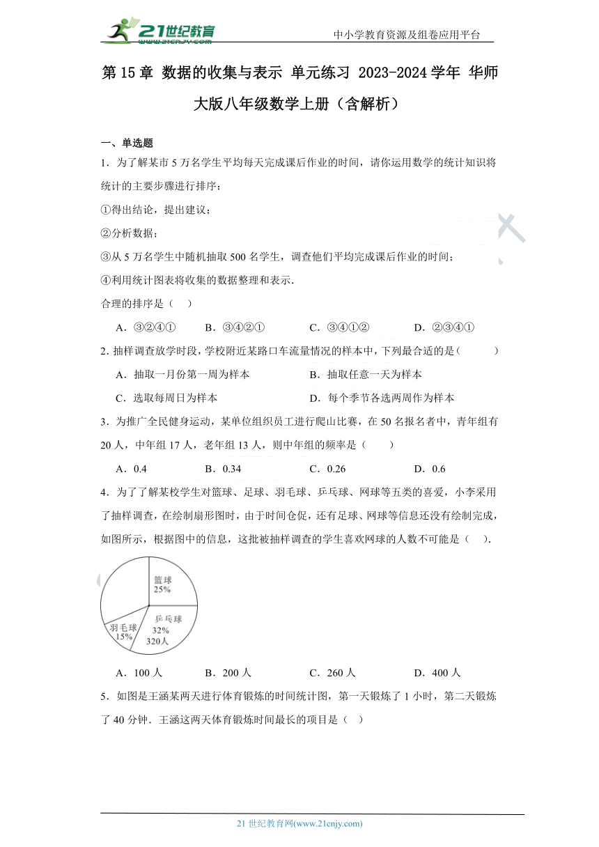 第15章 数据的收集与表示 单元练习 2023-2024学年 华师大版八年级数学上册（含解析）