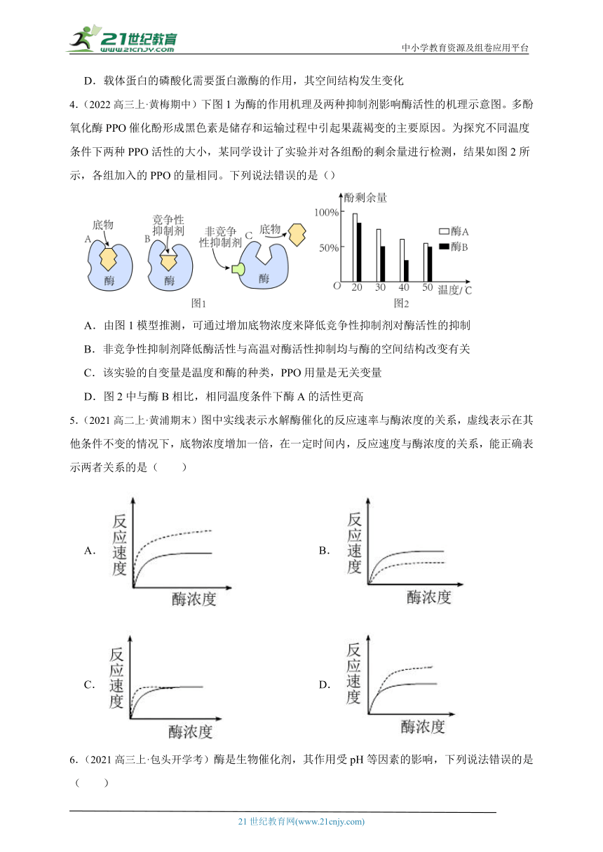 2023-2024学年高一上学期苏教版（2019）高中生物必修1第三章第一节生命活动需要酶和能源物质综合练习题（含解析）