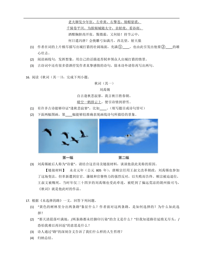 2023年九年级初升高暑假诗词鉴赏专练：诗歌积累与拓展延伸（含解析）