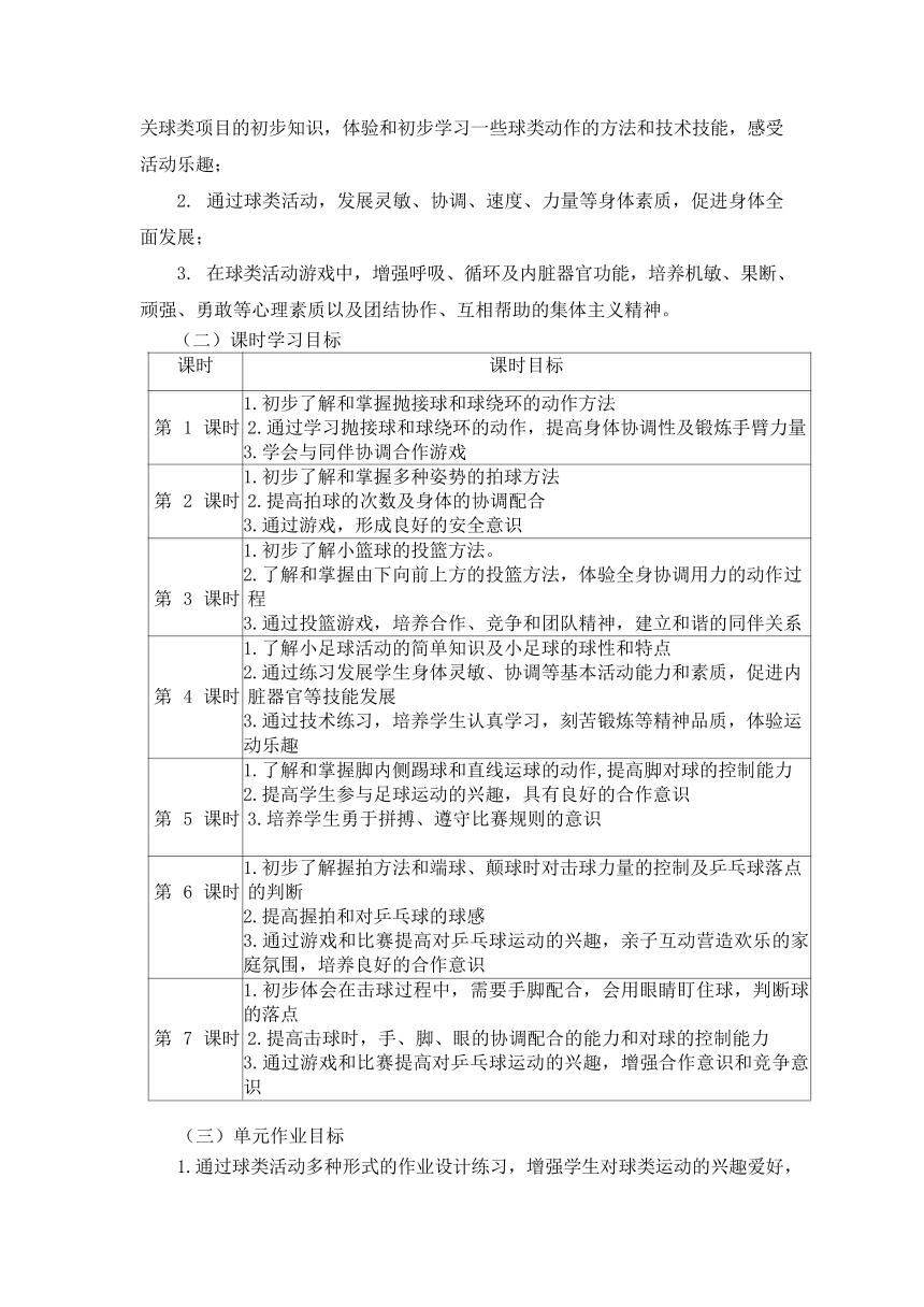 新课标体育与健康作业设计--人教版    二年级上册   《球类活动》