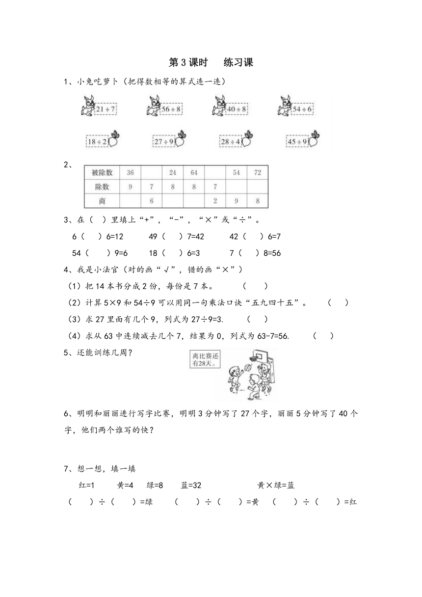 第四单元 表内除法（二）（同步练习）（无答案）人教版二年级下册数学