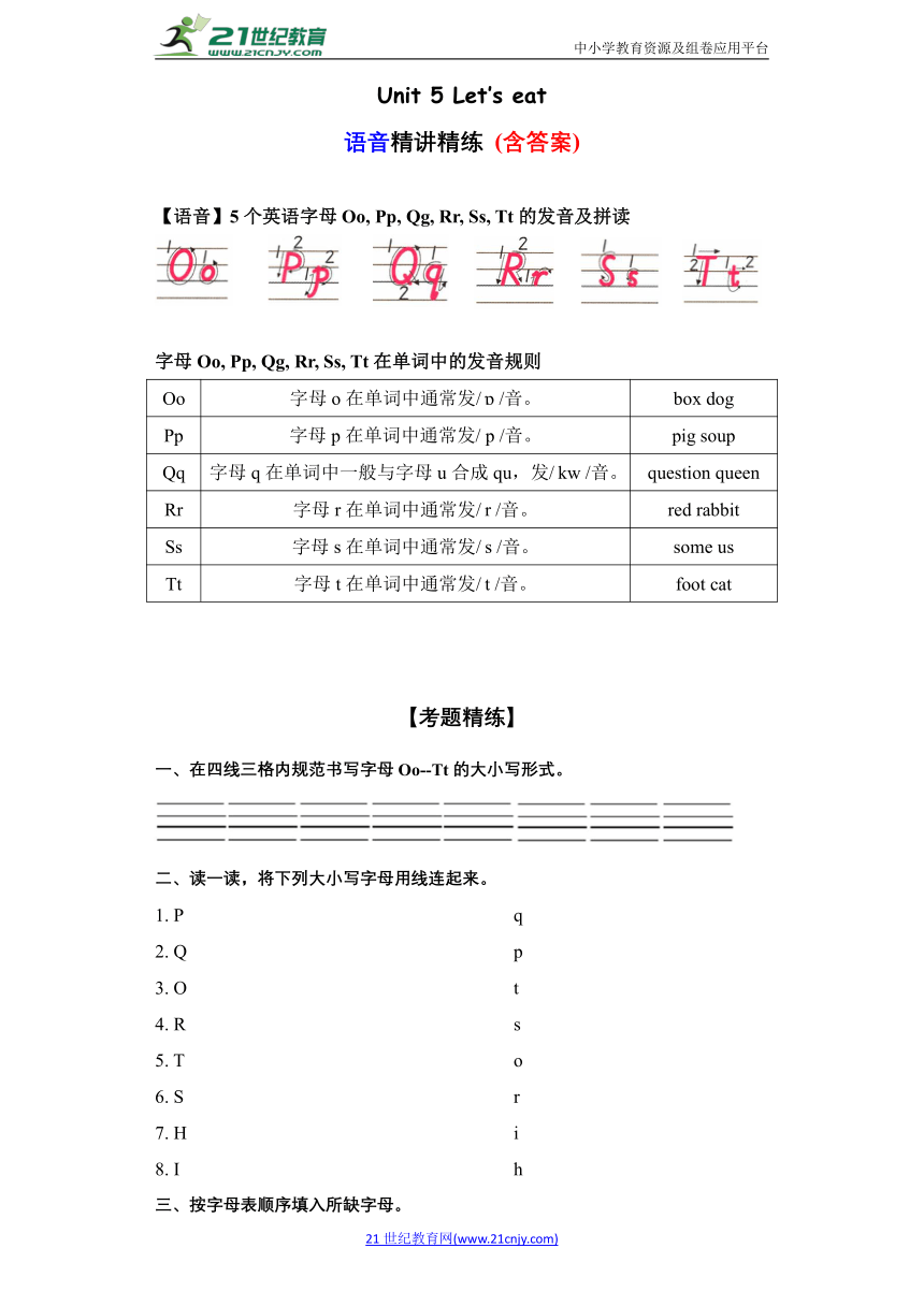 Unit 5 Let's eat! 语音精讲精练（含答案）