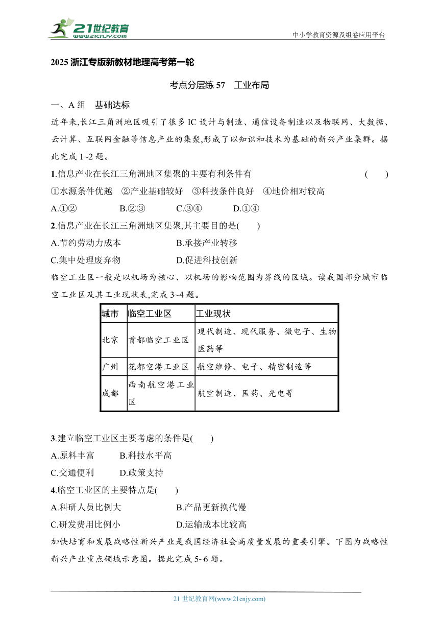 2024浙江专版新教材地理高考第一轮基础练--考点分层练57　工业布局（含解析）