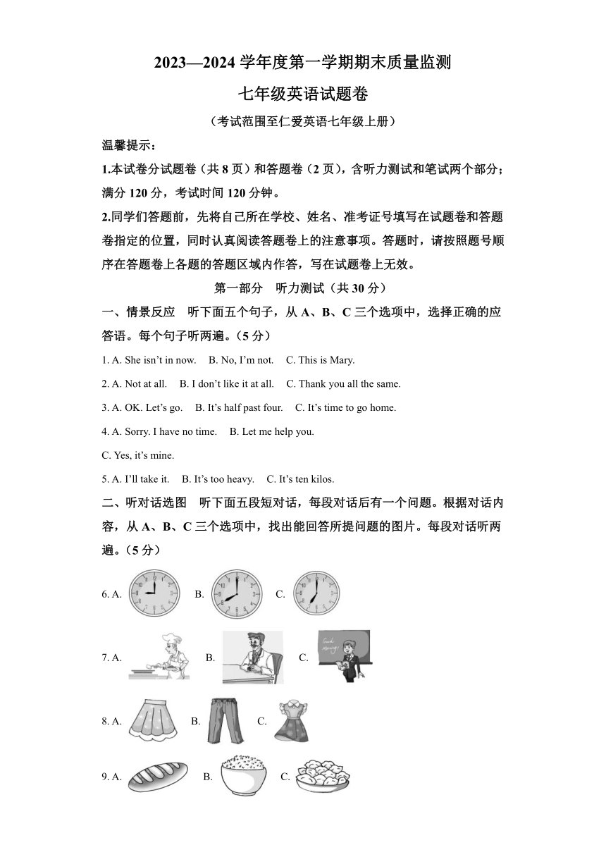 湖北省咸宁市2023-2024学年七年级上学期期末 英语试题（含解析，无听力音频原文）