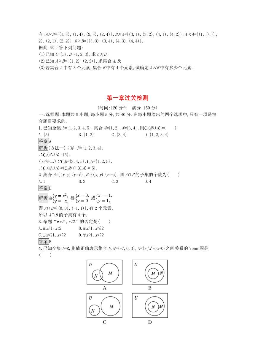 新人教A版必修第一册高中数学 第1章 集合与常用逻辑用语 过关检测（含解析）