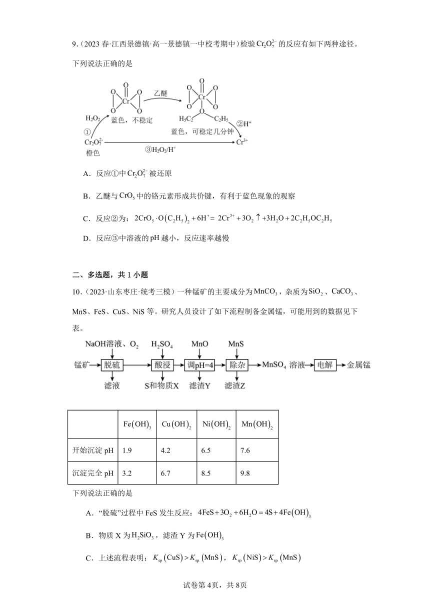 第7讲金属材料和金属矿物的应用基础练习2024年高考化学一轮复习新高考专用（含解析）