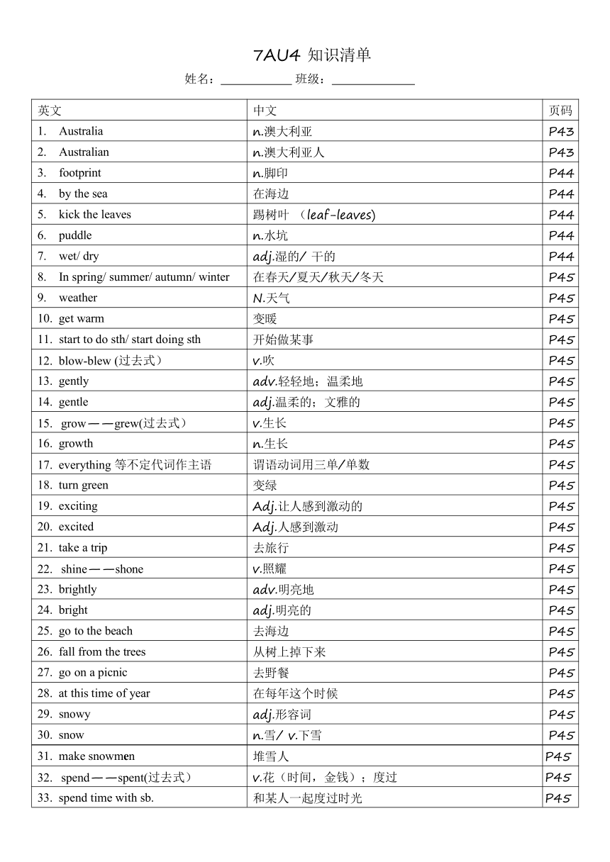 Unit 4 My day知识清单2023-2024学年牛津深圳版七年级英语上册