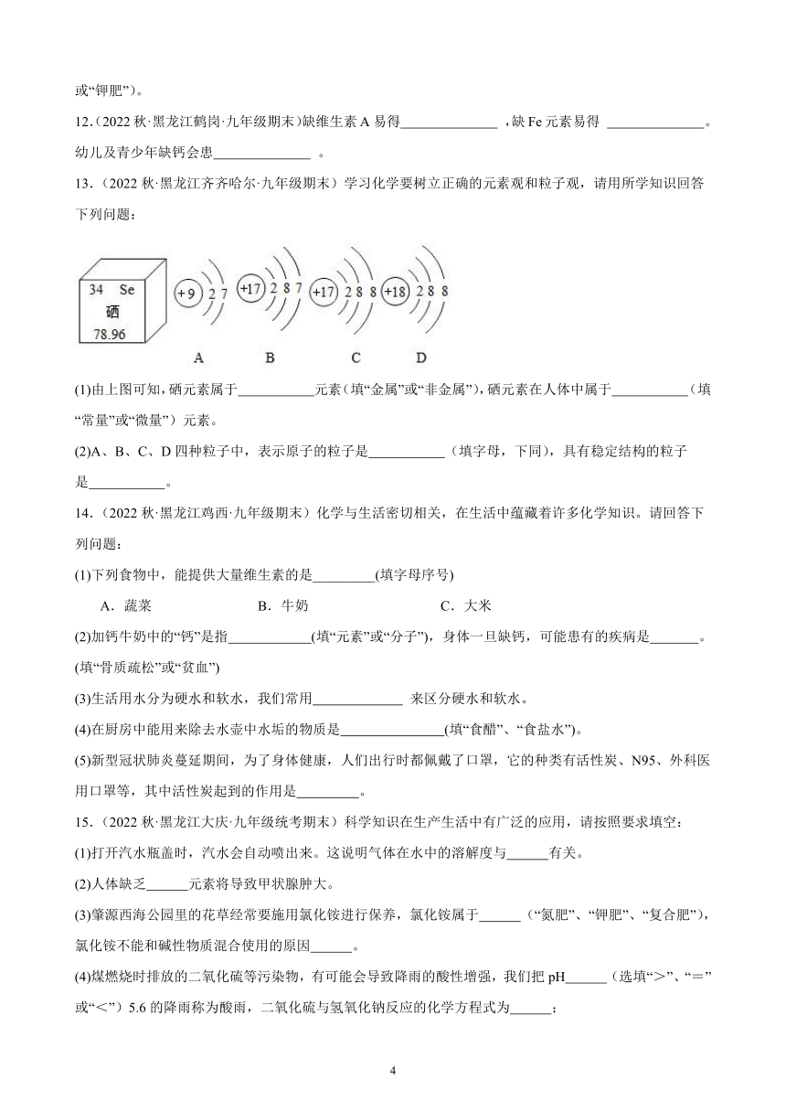 2022-2023学年上学期黑龙江省各地九年级化学期末试题选编—化学与生活 综合复习题(含解析)