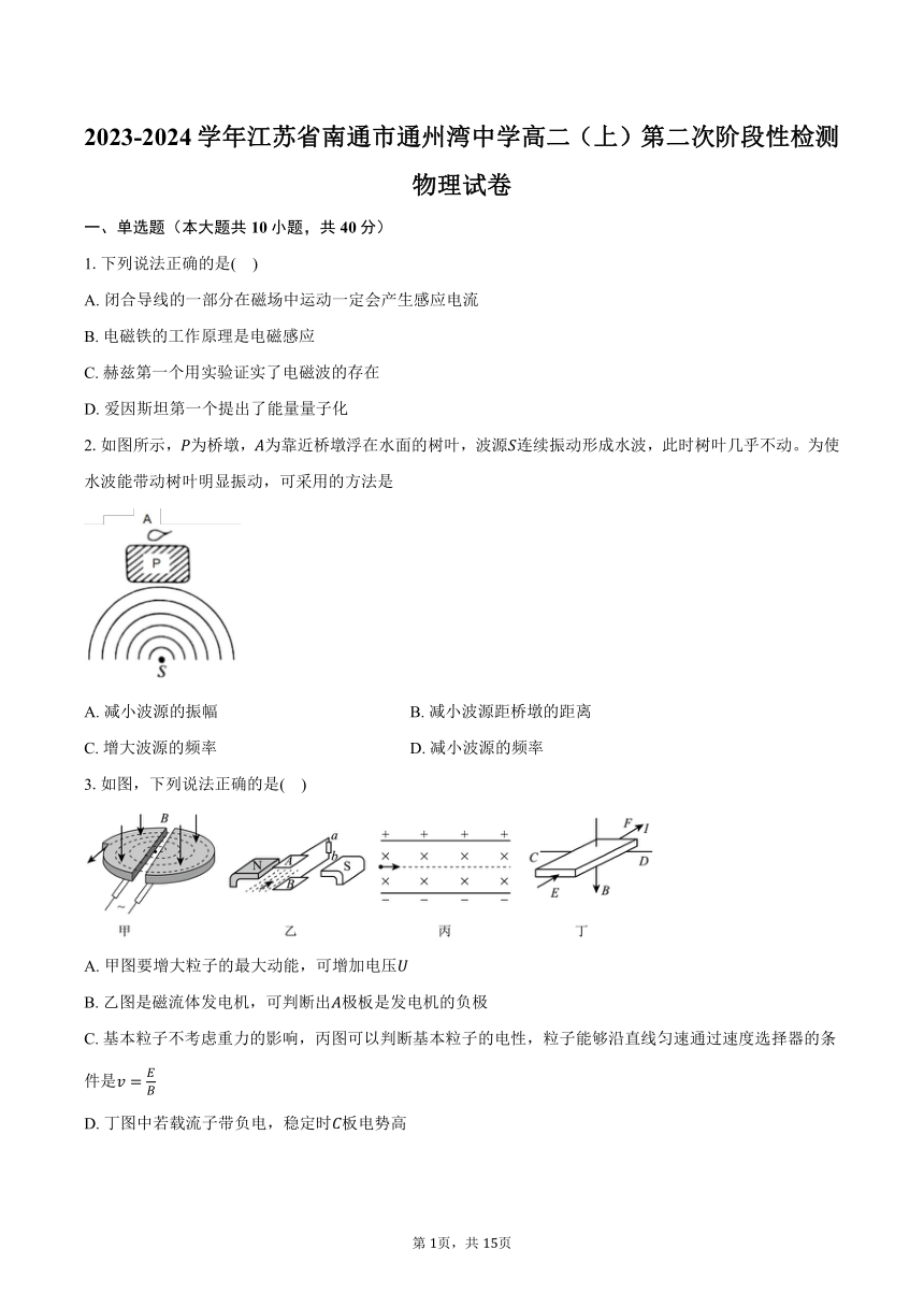 2023-2024学年江苏省南通市通州湾中学高二（上）第二次阶段性检测物理试卷(含解析 )