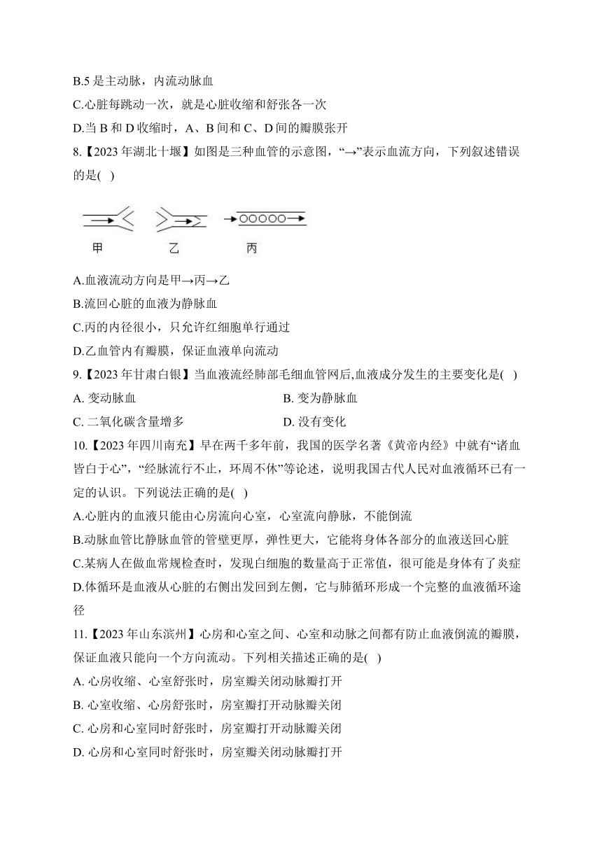 （7）人体内的物质循环——2023年中考生物真题专项汇编（含答案）