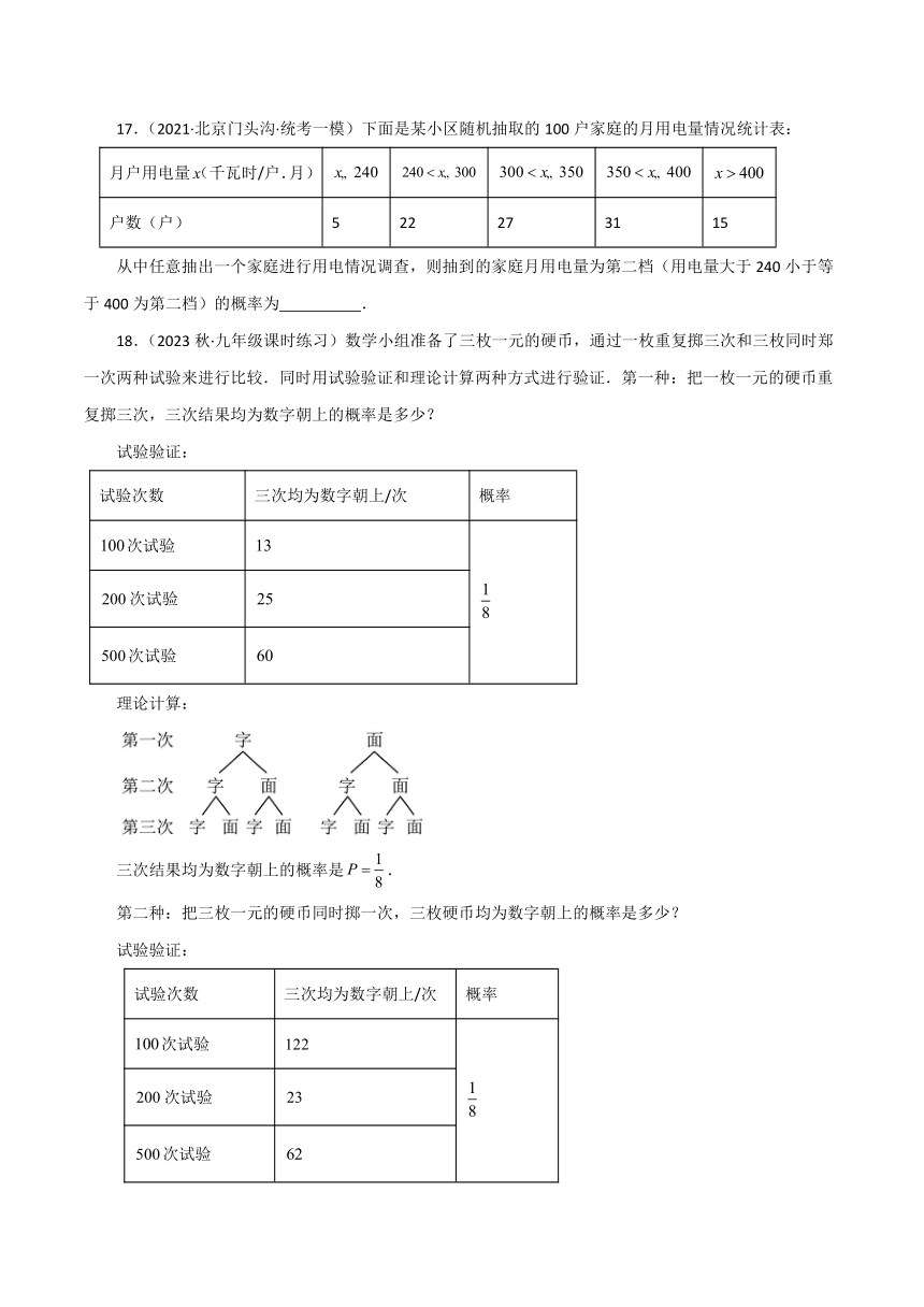 浙教版九年级数学上册第二章 简单事件的概率 提升训练（含解析）