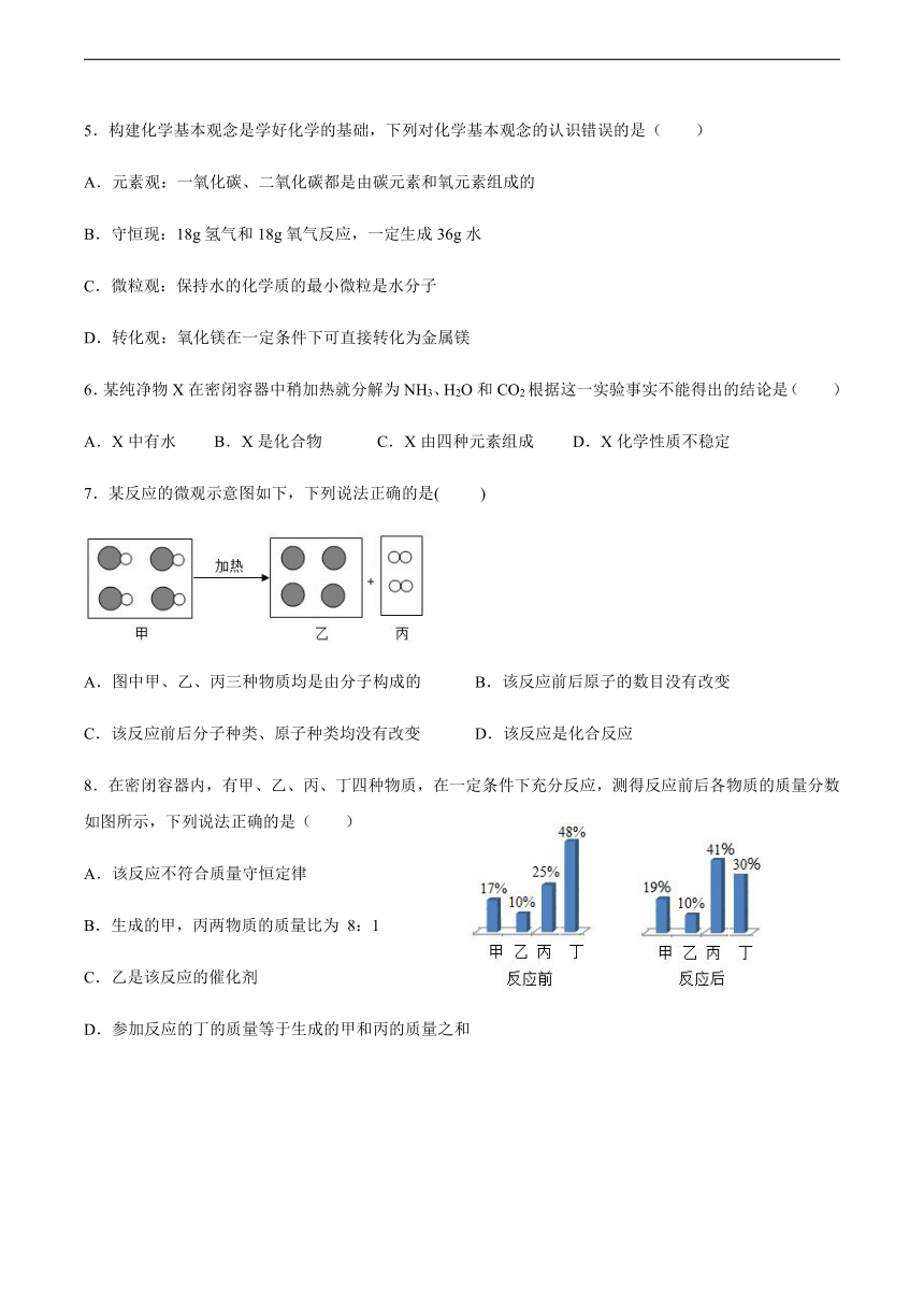 2023-2024学年科粤版初中化学九年级上册4.3质量守恒定律阶段训练（含答案）