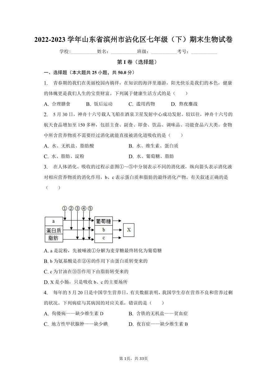 2022-2023学年山东省滨州市沾化区七年级（下）期末生物试卷（含解析）