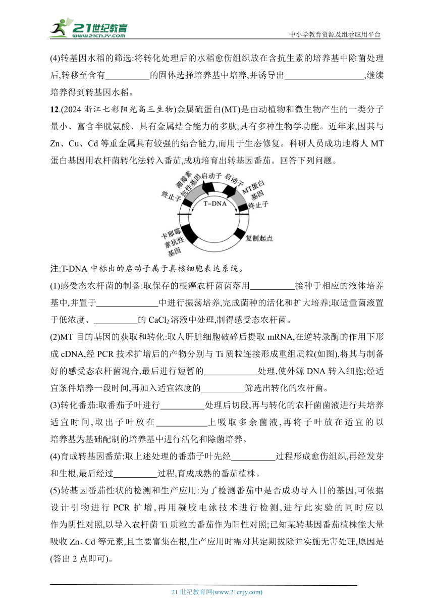 2025浙科版新教材生物学高考第一轮基础练--作业59　基因工程的应用、生物技术的安全与伦理（含解析）