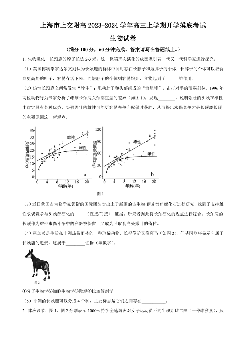 上海市上交附高2023-2024学年高三上学期开学摸底考试生物学试题（原卷版）