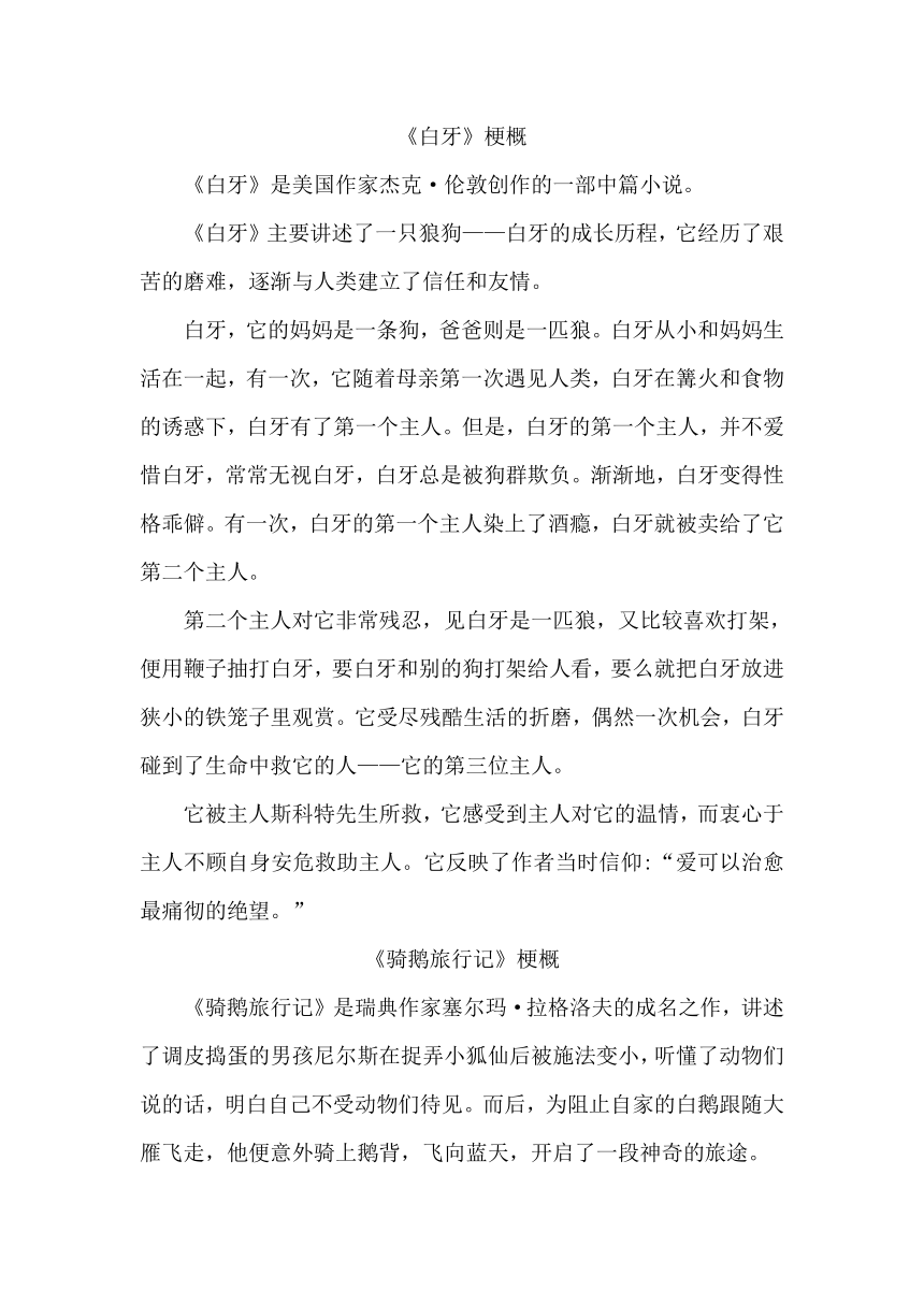 六年级语文下册第二单元习作写作品梗概范文