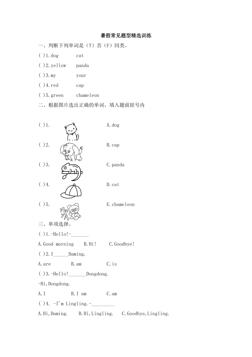 外研版（三起）英语三年级上册 暑假常见题型精选训练试题 （含答案）