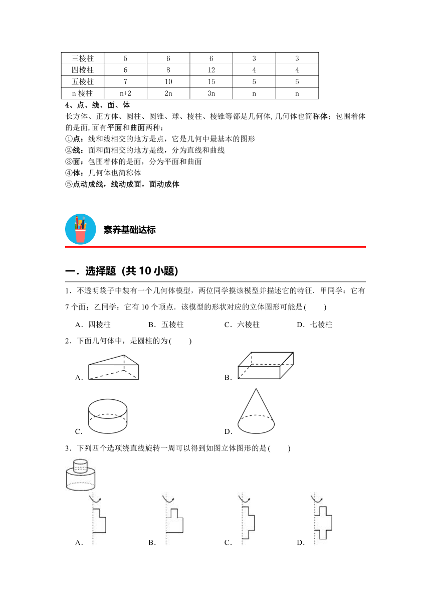 1.1生活中的立体图形【素养基础达标】2023—2024学年北师大版数学七年级上册（含解析）