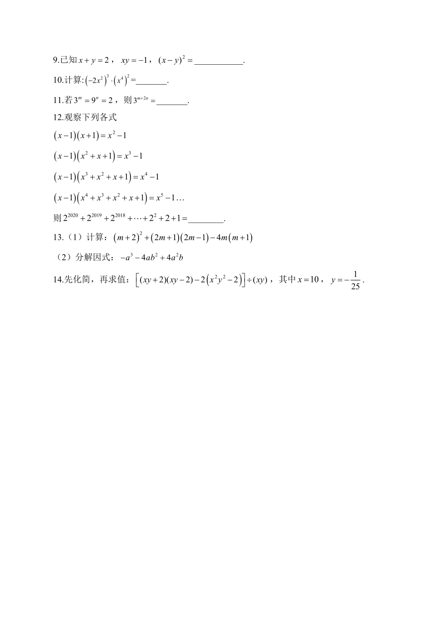 （8）整式的乘法与因式分解（B卷）——2023-2024学年八年级数学人教版寒假巧练习(含解析)