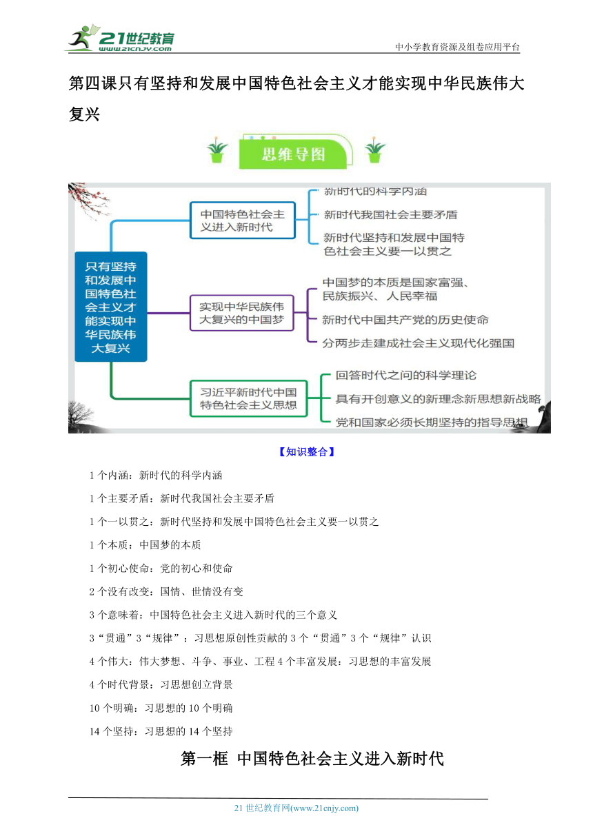 必修一一轮复习学案： 4.1 中国特色社会主义进入新时代 知识梳理