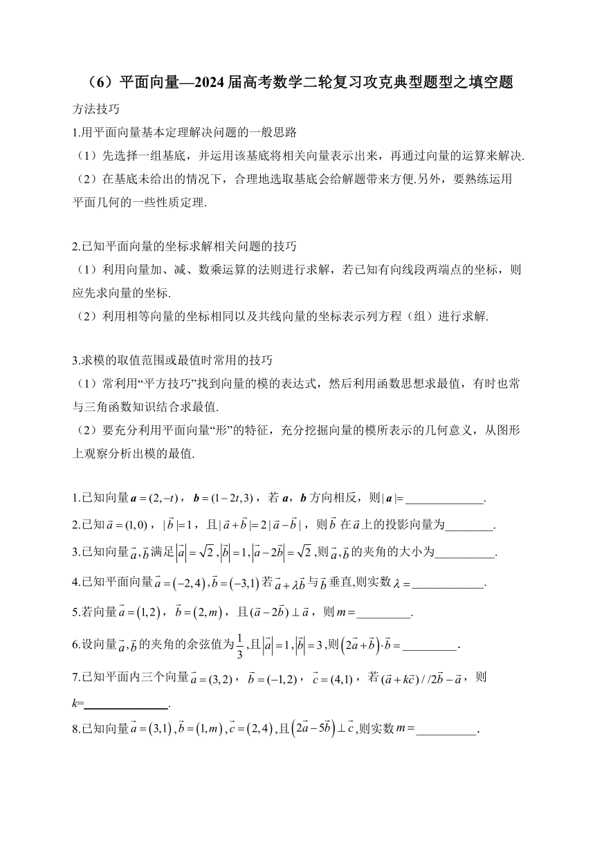 （6）平面向量—2024届高考数学二轮复习攻克典型题型之填空题（含解析）