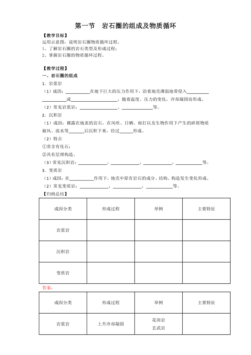 2.1 岩石圈的组成及物质循环 学案 （含答案）