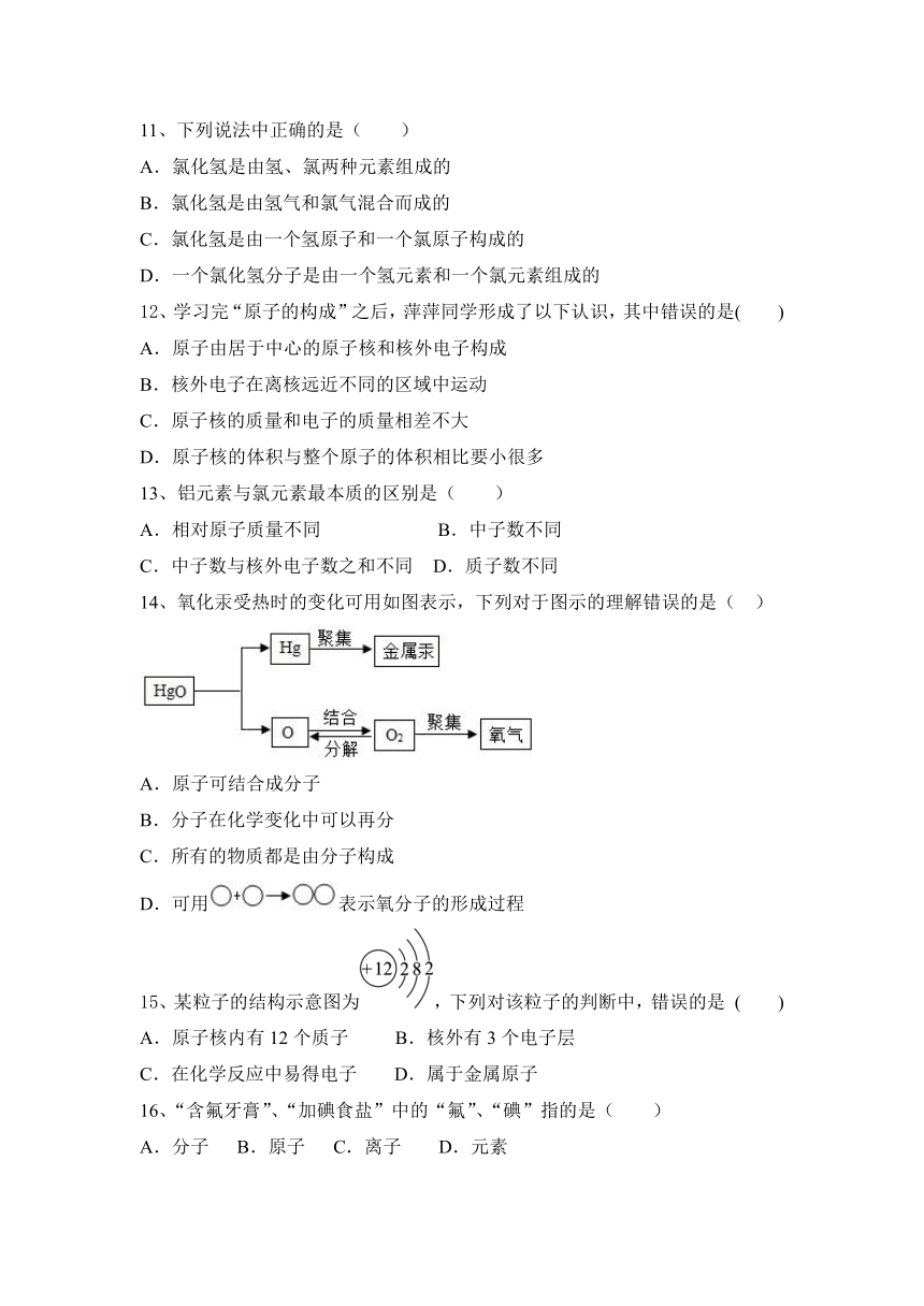 2023—2024学年人教版化学九年级上册第三单元 物质构成的奥秘  达标巩固题(含答案)