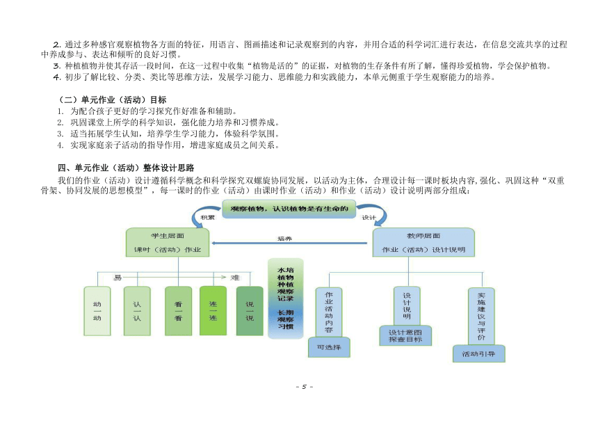 教科版一年级上册《植物》单元作业设计