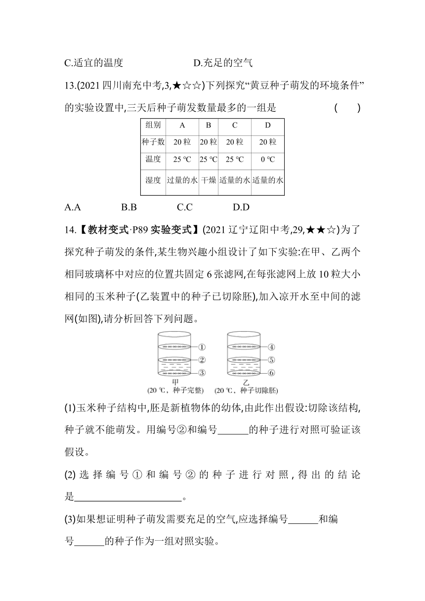 3.2.1.1种子萌发的条件素养提升练（含解析）人教版生物七年级上册