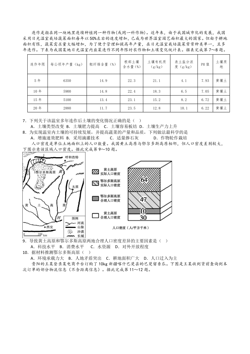 浙江省嵊州市重点中学2023-2024学年高三上学期1月选考考前测试地理试题（含解析）