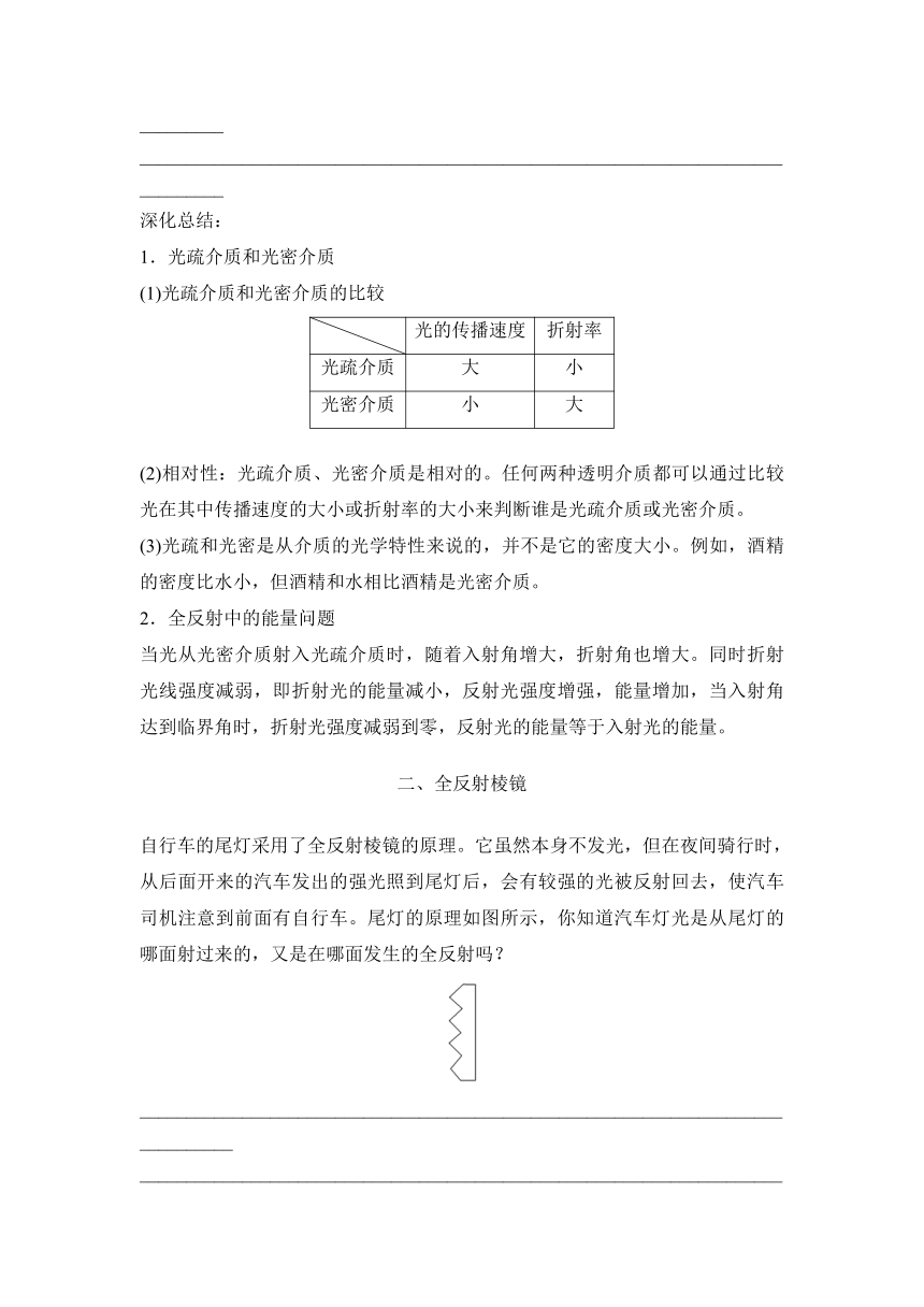 4.2全反射 （导学案）2023-2024学年高二上学期物理人教版（2019）选择性必修第一册