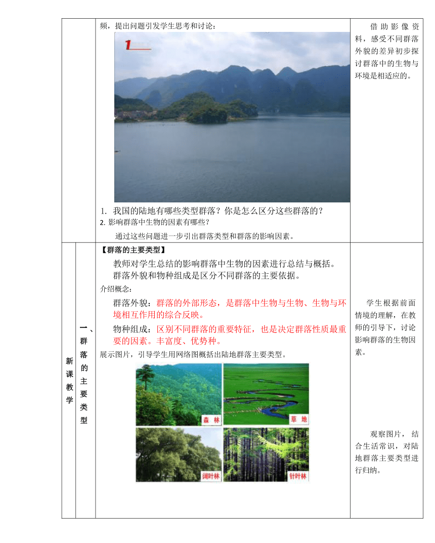 2.2 群落的主要类型（教学设计）-高二生物学（人教版2019选择性必修2）（表格版）