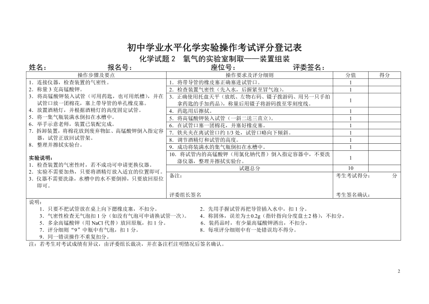 2024年广东省惠州市初中化学实验操作考试