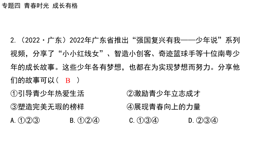 2024年中考道德与法治二轮总复习课件(共73张PPT)：专题四  青春时光  成长有格