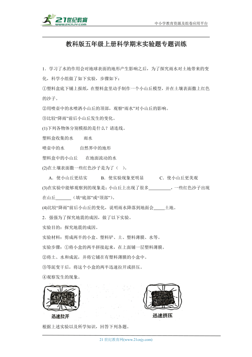 教科版五年级上册科学期末实验题专题训练（含答案）