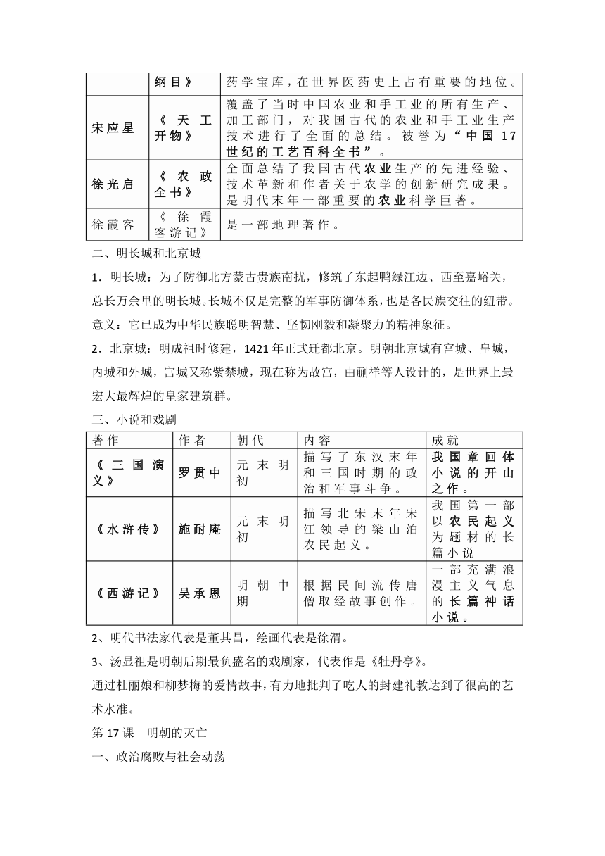 第三单元明清时期：统一多民族国家的巩固和发展  知识点归纳 2023-2024学年部编版七年级历史下册