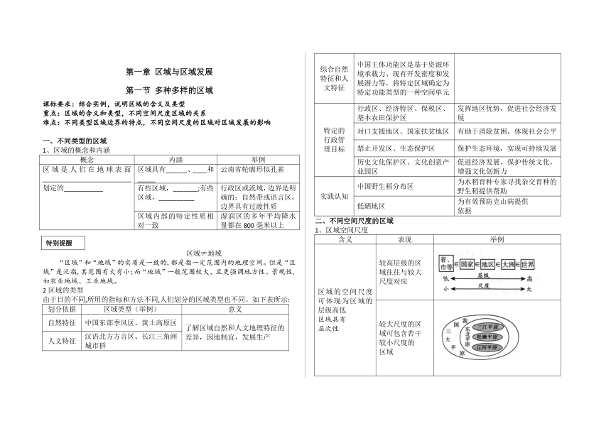 1.1多种多样的区域教案（表格式）